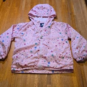 MGEOY Girls 130 (6/7) Pink Polka Dot Zip Hooded Drawstring Waist Pocket Raincoat